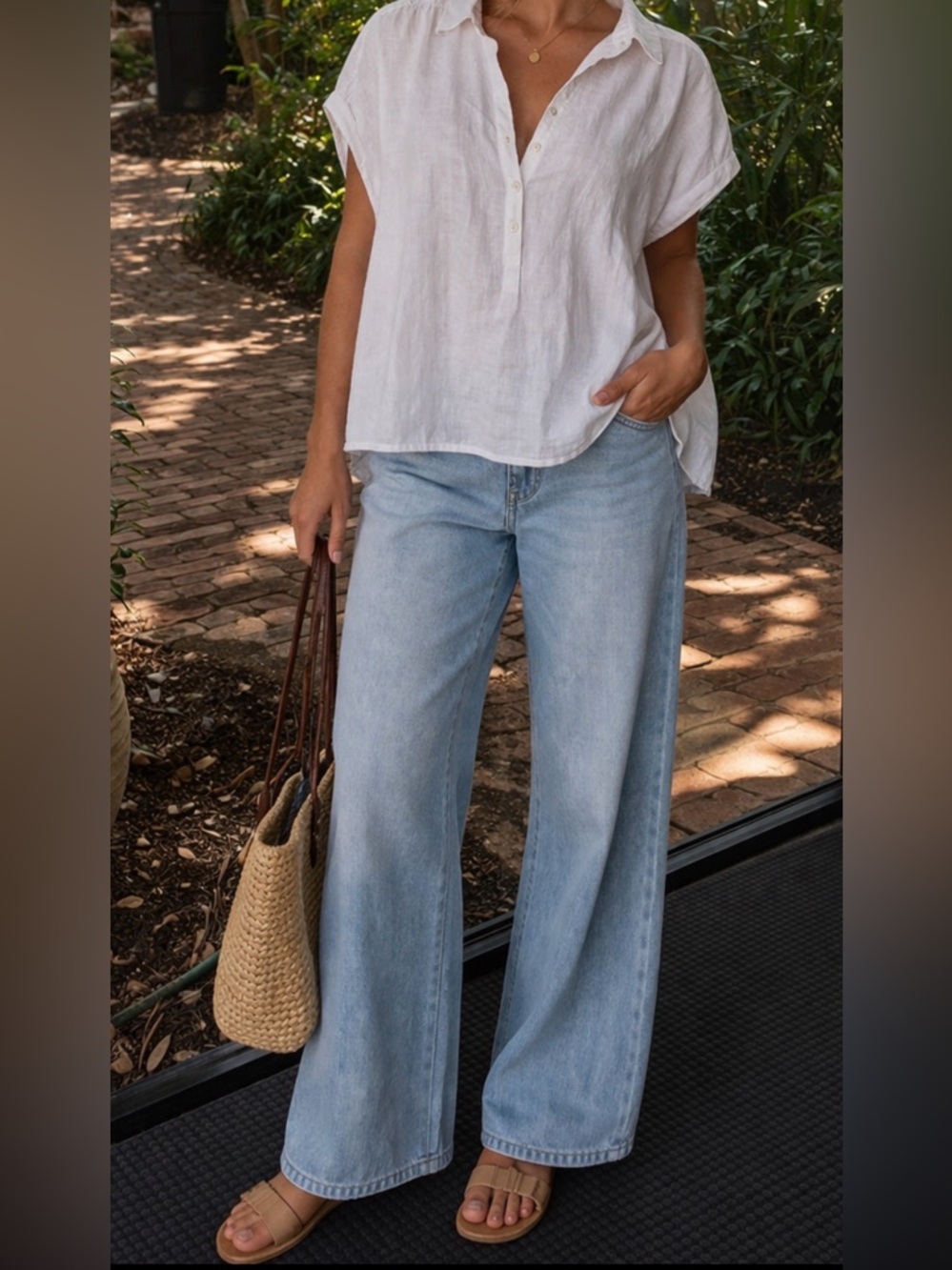 J. Crew White Collar Button Shirt 100% Linen